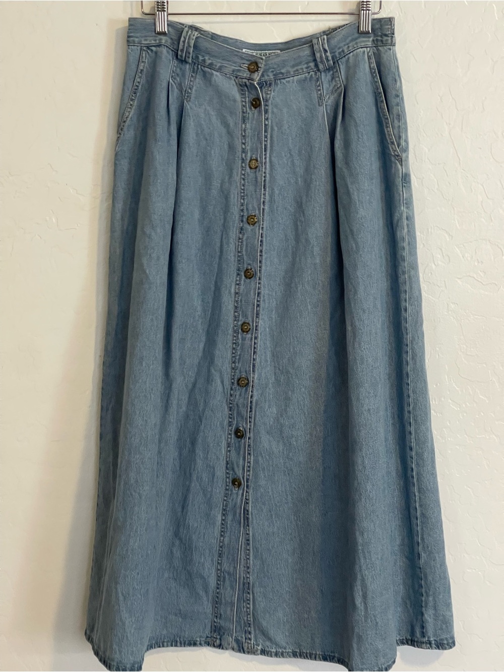 Seasons Sportswear Denim Maxi Skirt 100% Cotton With Pockets Size 12